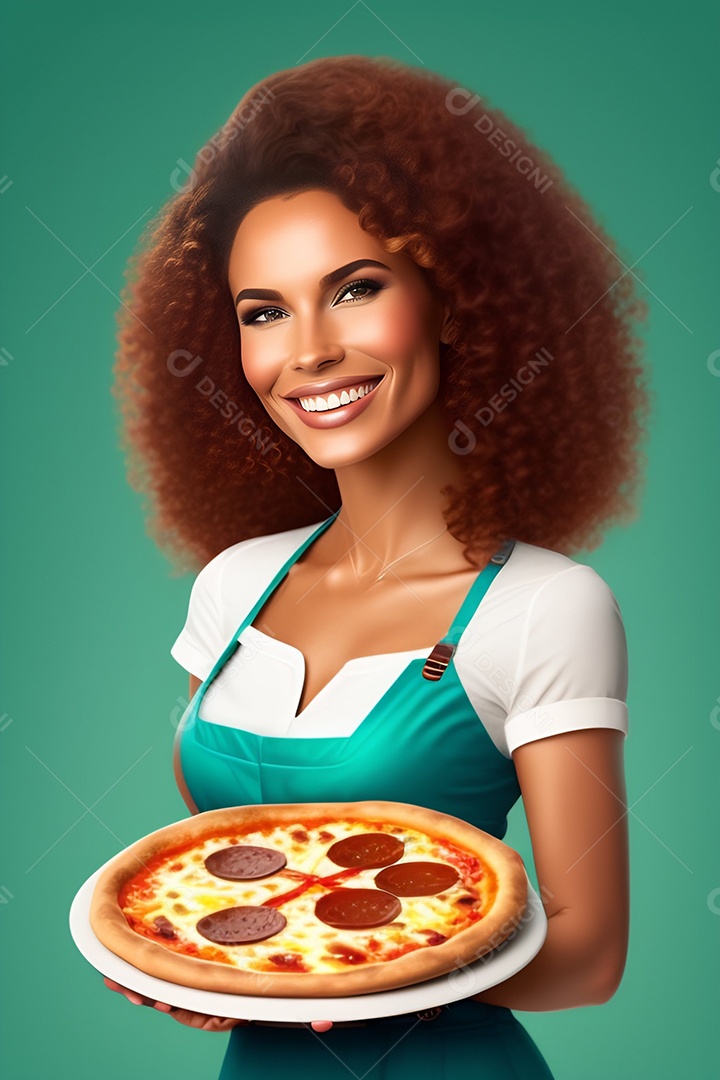 Mulher sorridente segurando Pizza assada imagem inteligência artificial