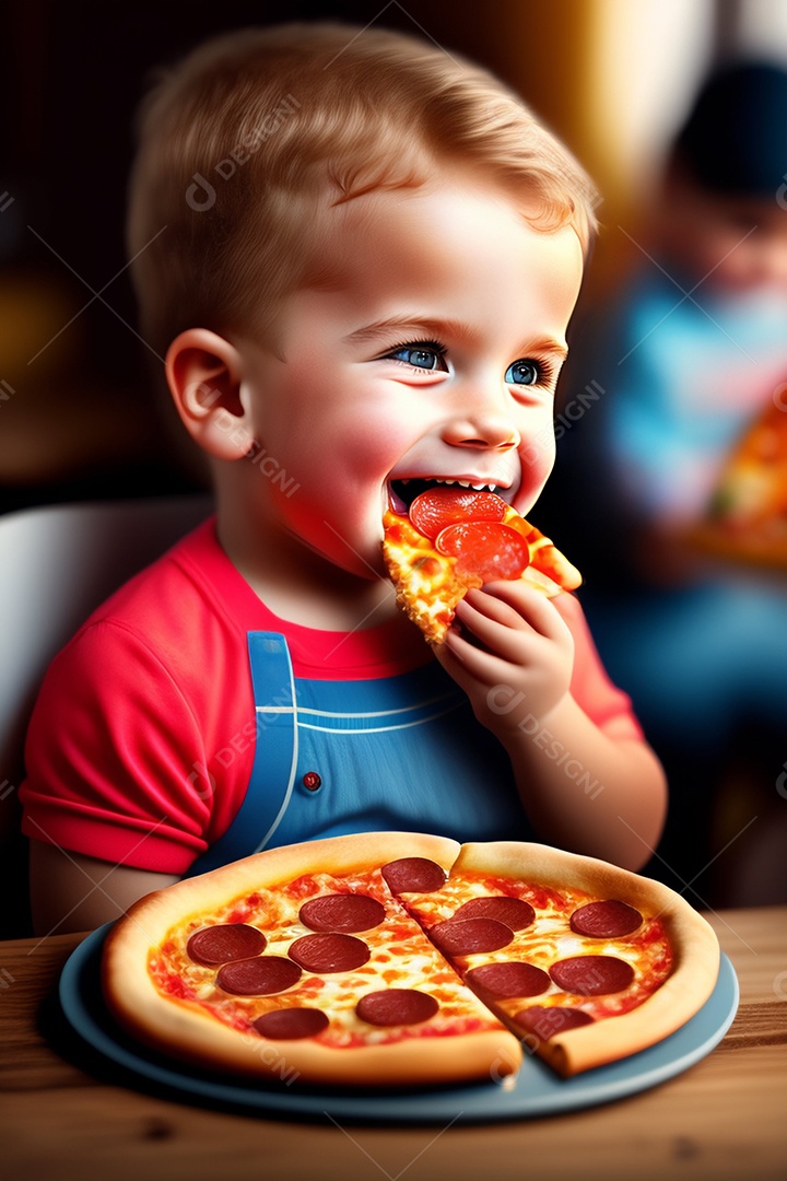 Criança comendo Pizza inteligência artificial