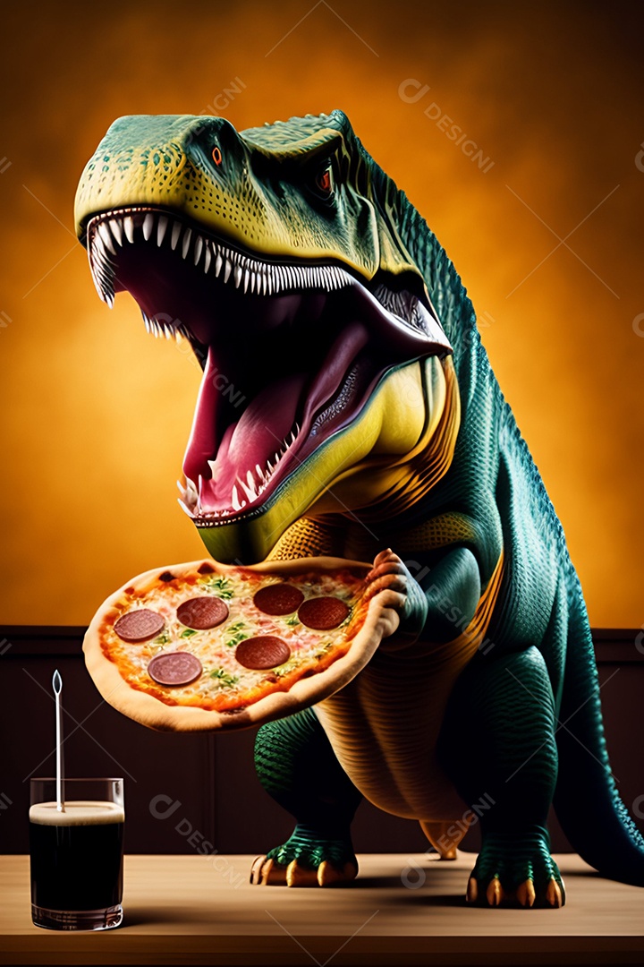 Dinossauro segurando Pizza inteligência artificial