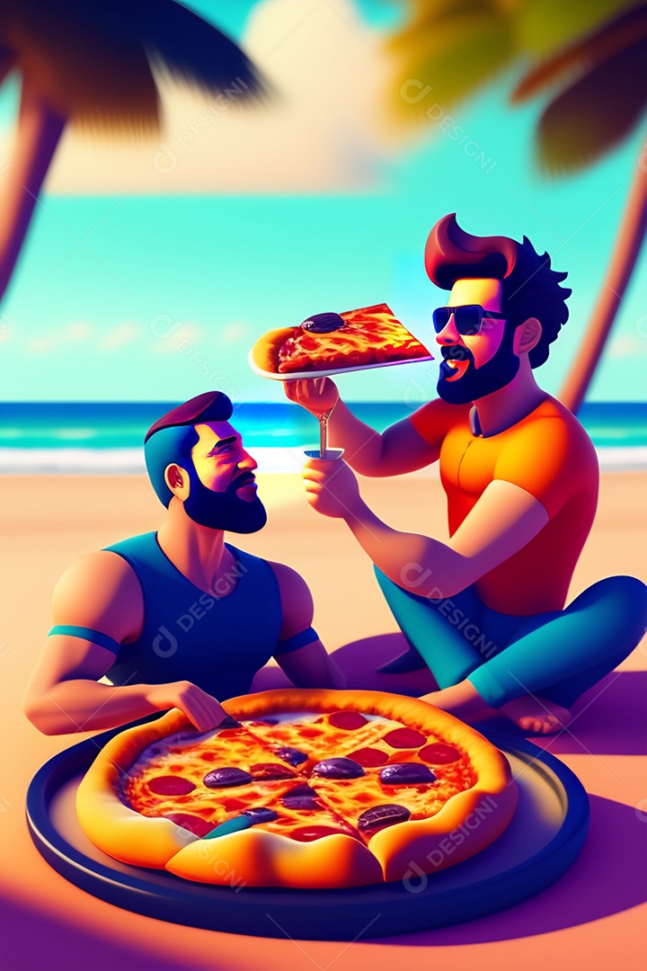 Homens comendo Pizza inteligência artificial