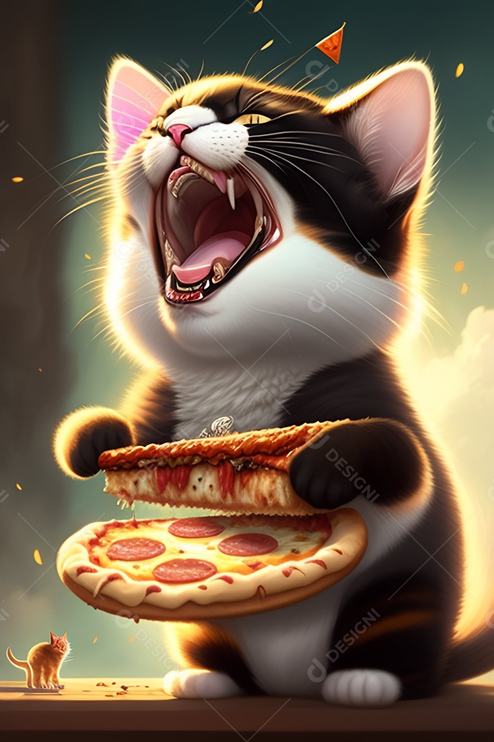 Gato segurando pizza inteligência artificial