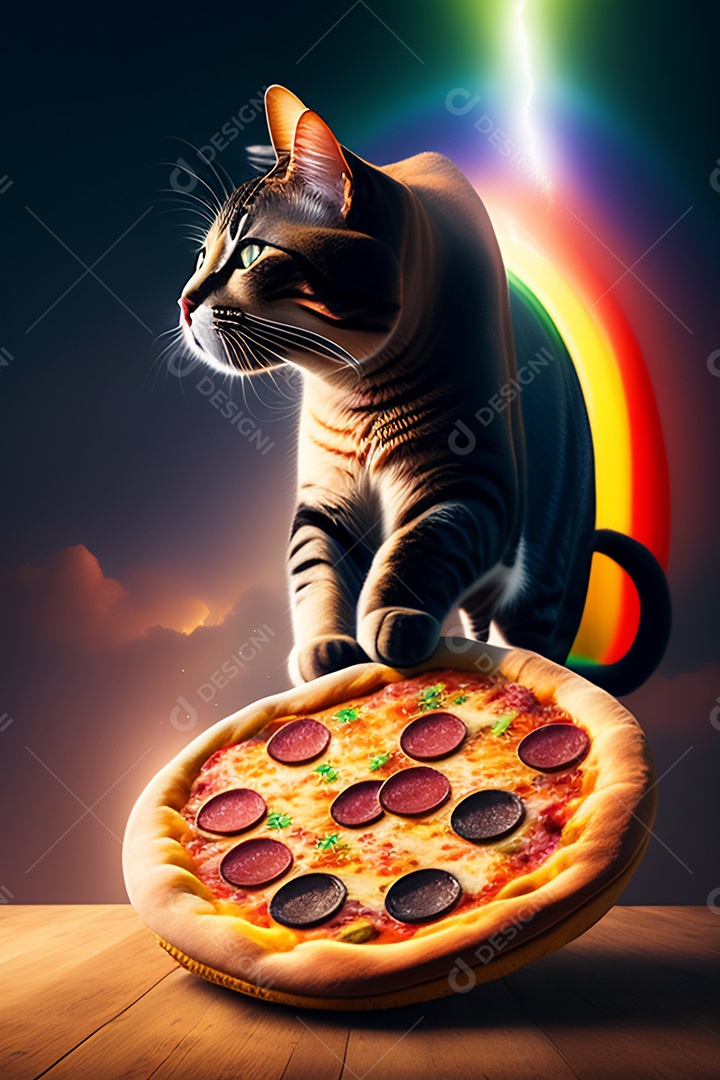 Gato segurando Pizza imagem inteligência artificial