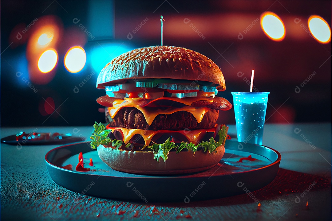 Hambúrguer sobre uma mesa madeira comida