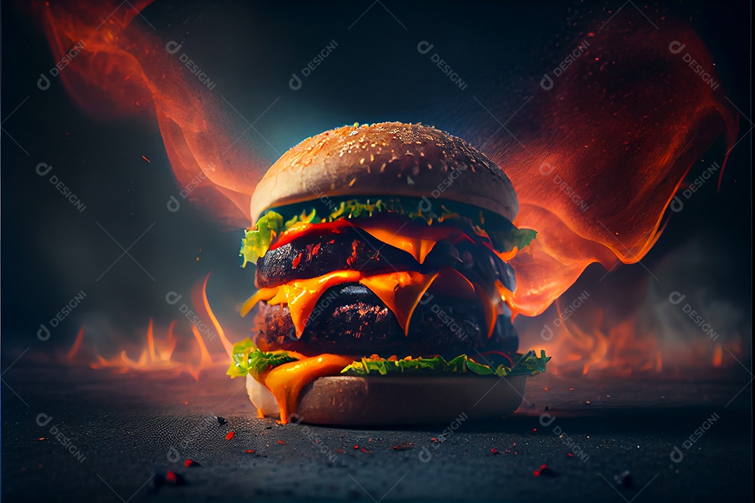 Hambúrguer sobre uma mesa madeira comida