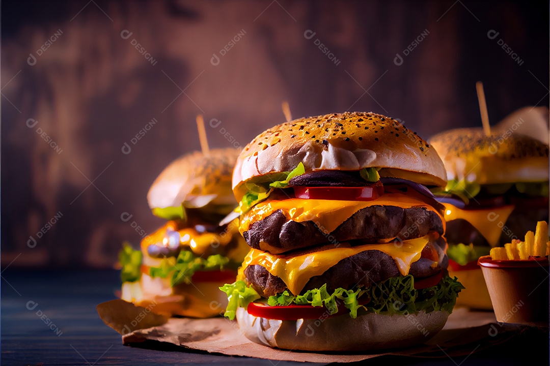 Hambúrguer sobre uma mesa madeira comida