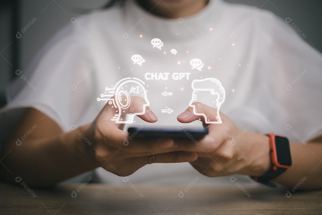 Bate-papo ChatGPT com AI ou Inteligência Artificial. Bate-papo de negócios com uma IA inteligente ou inteligência artificial usando um chatbot de inteligência artificial desenvolvido pela OpenAI.