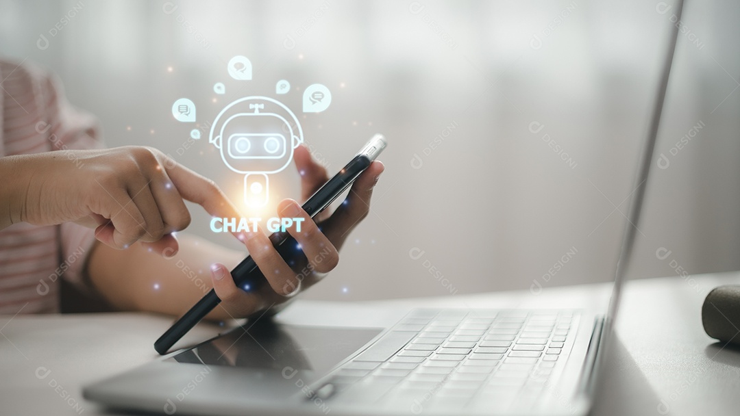 Bate-papo ChatGPT com AI ou Inteligência Artificial. Bate-papo de negócios com uma IA inteligente ou inteligência artificial usando um chatbot de inteligência artificial desenvolvido pela OpenAI.