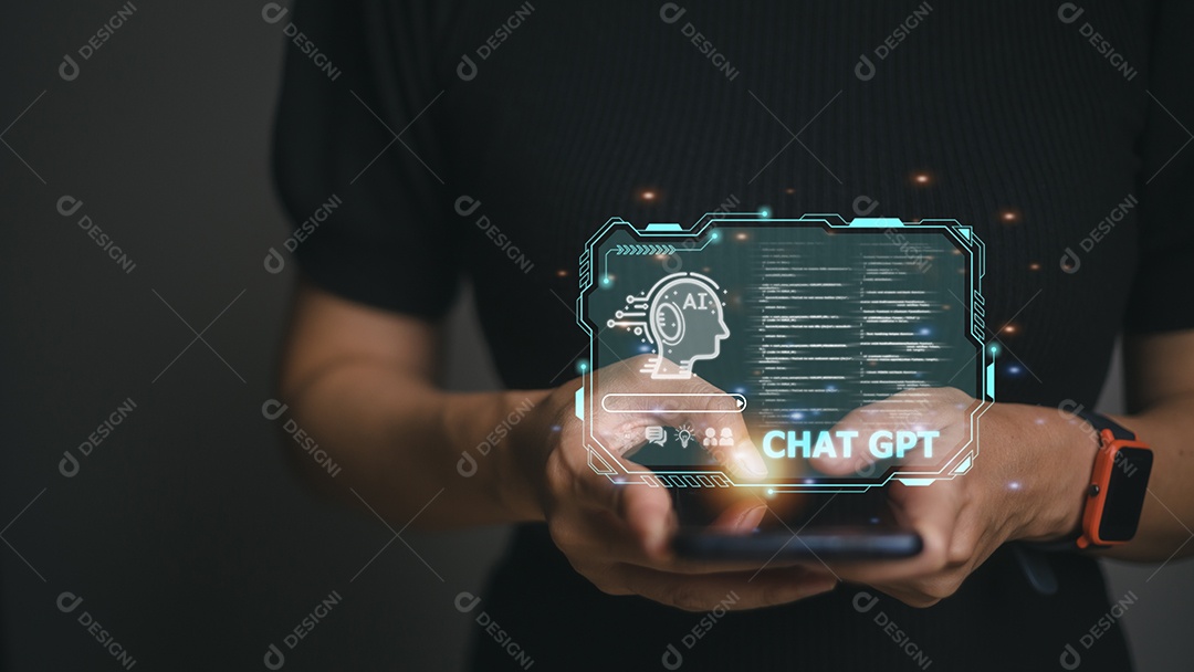 Bate-papo ChatGPT com AI ou Inteligência Artificial. Bate-papo de negócios com uma IA inteligente ou inteligência artificial usando um chatbot de inteligência artificial desenvolvido pela OpenAI.