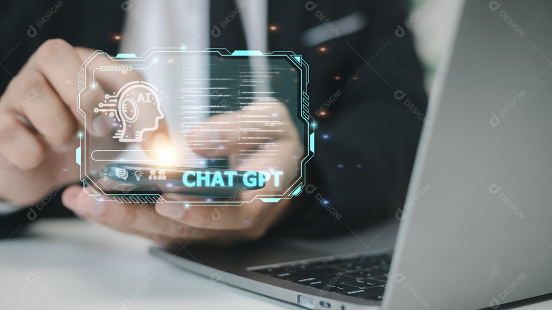 Bate-papo ChatGPT com AI ou Inteligência Artificial. Bate-papo de negócios com uma IA inteligente ou inteligência artificial usando um chatbot de inteligência artificial desenvolvido pela OpenAI.