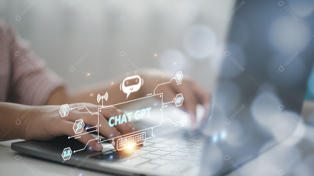 Bate-papo ChatGPT com AI ou Inteligência Artificial. Bate-papo de negócios com uma IA inteligente ou inteligência artificial usando um chatbot de inteligência artificial desenvolvido pela OpenAI.