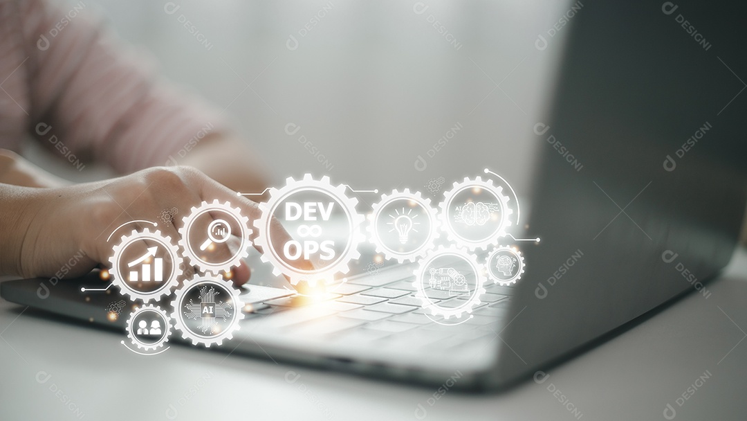 Conceito de tecnologia de programação ágil de operações de desenvolvimento de metodologia DevOps.