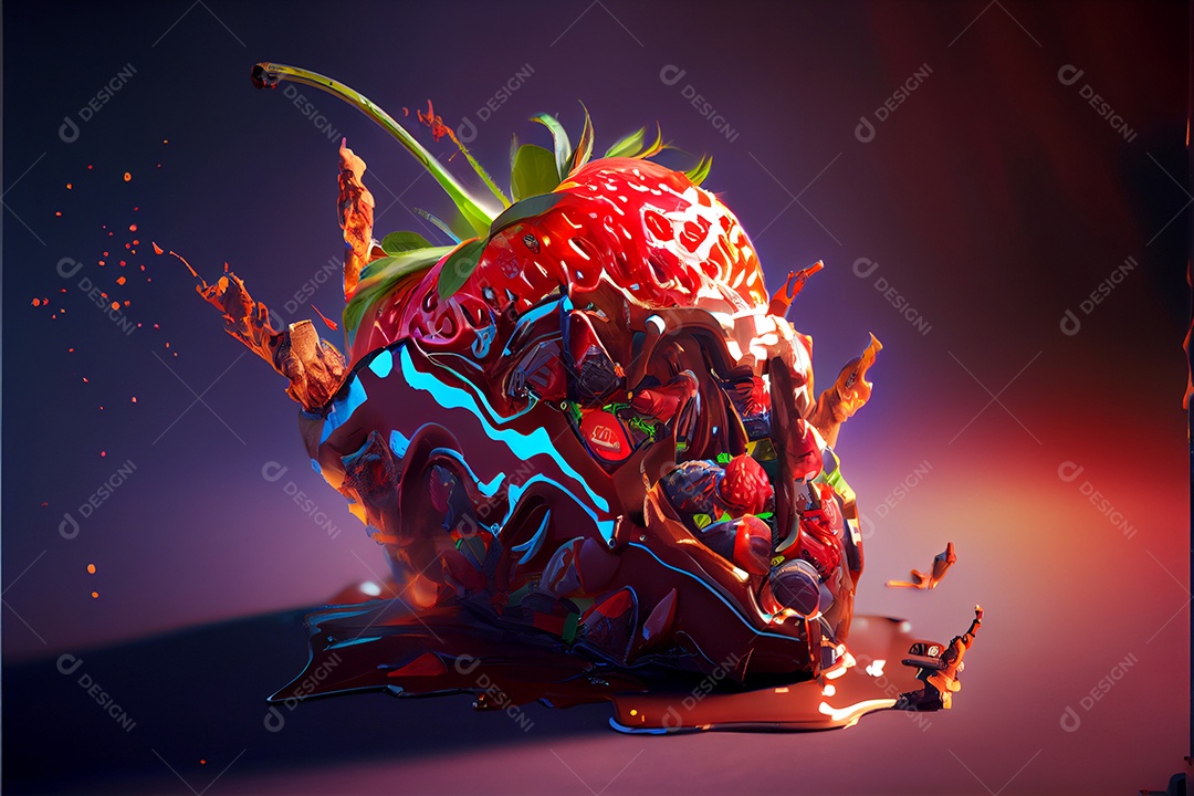 Morango coberto de chocolate sobre fundo isolado