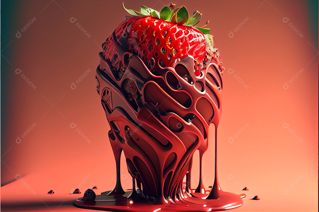 Morango coberto de chocolate sobre fundo isolado