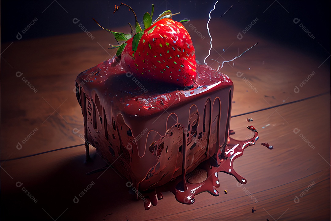 Fatia de bolo sobre uma mesa de madeira