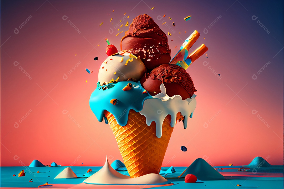 Sorvete doces de casquinha sobre fundo isolado