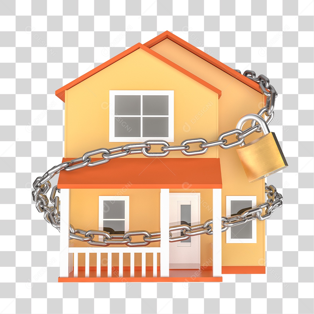 Elemento 3D Para Composição Casa Com Correntes e Cadeado PNG Transparente