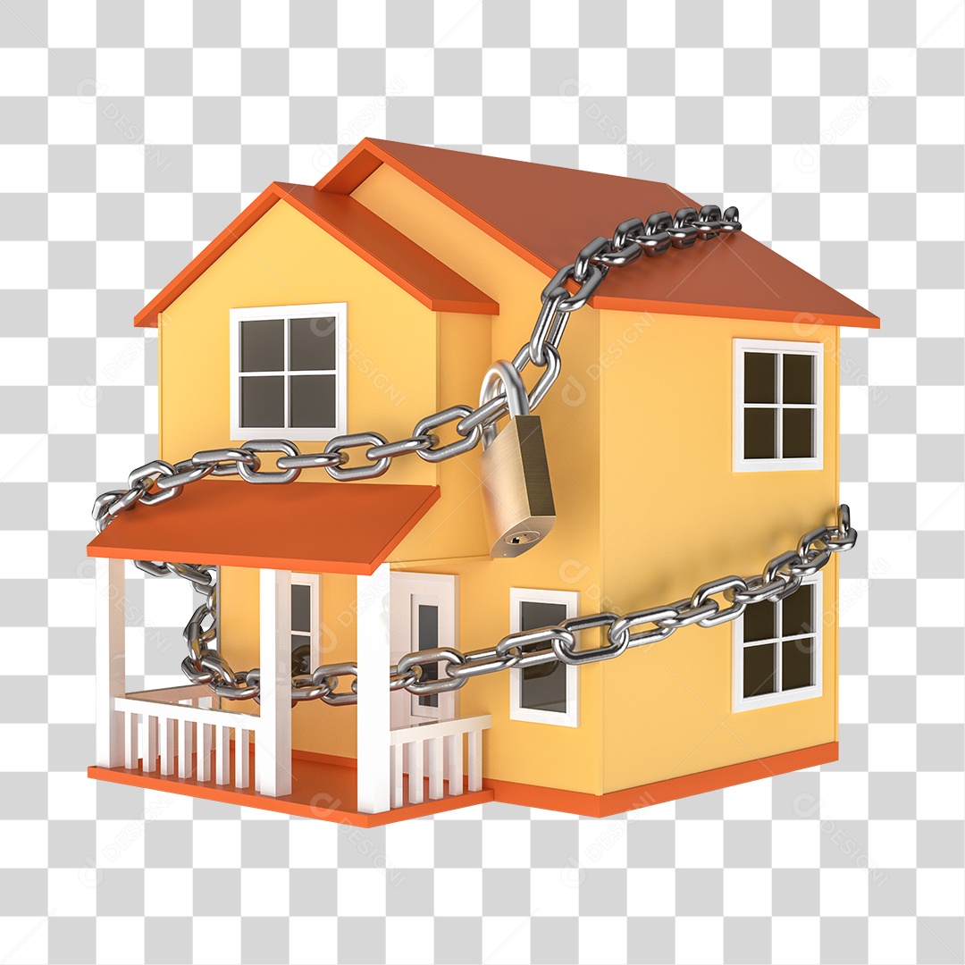 Elemento 3D Para Composição Casa Com Correntes e Cadeado PNG Transparente
