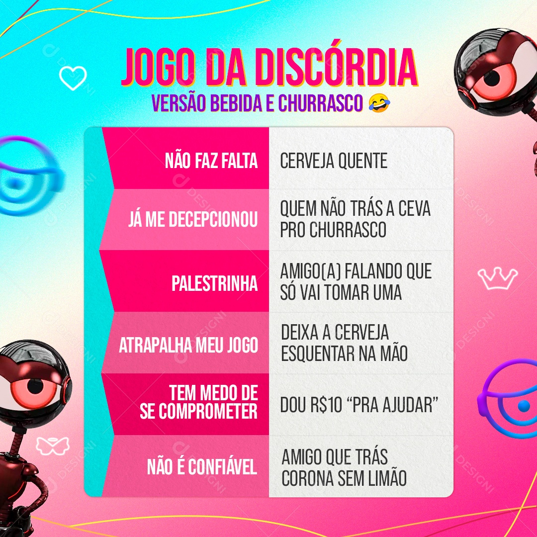 Jogo da Discórdia Versão Bebida e Churrasco Social Media PSD Editável
