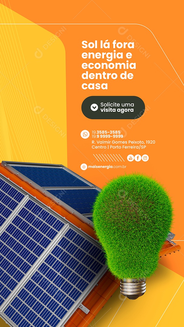 Story Sol lá Fora Energia e Economia dentro de Casa Energia Solar Social Media PSD Editável