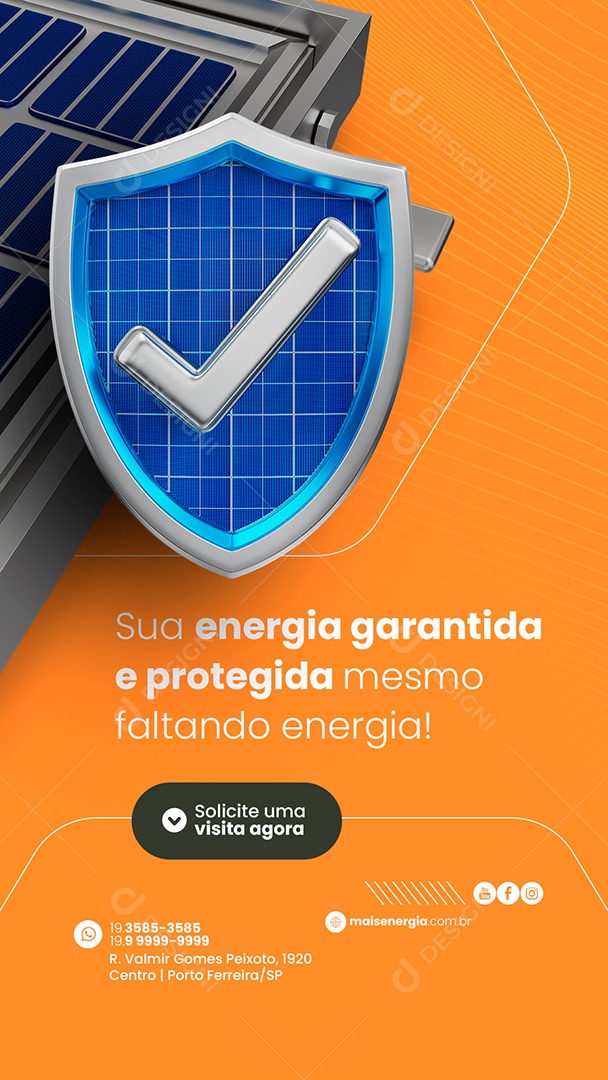 Story Sua Energia Garantida e Protegida Energia Solar Social Media PSD Editável