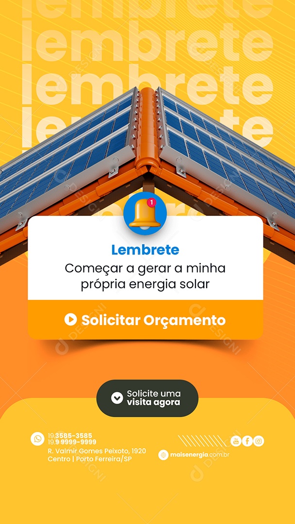 Story Lembrete Começar a Gerar a Minha Própria Energia Solar Social Media PSD Editável