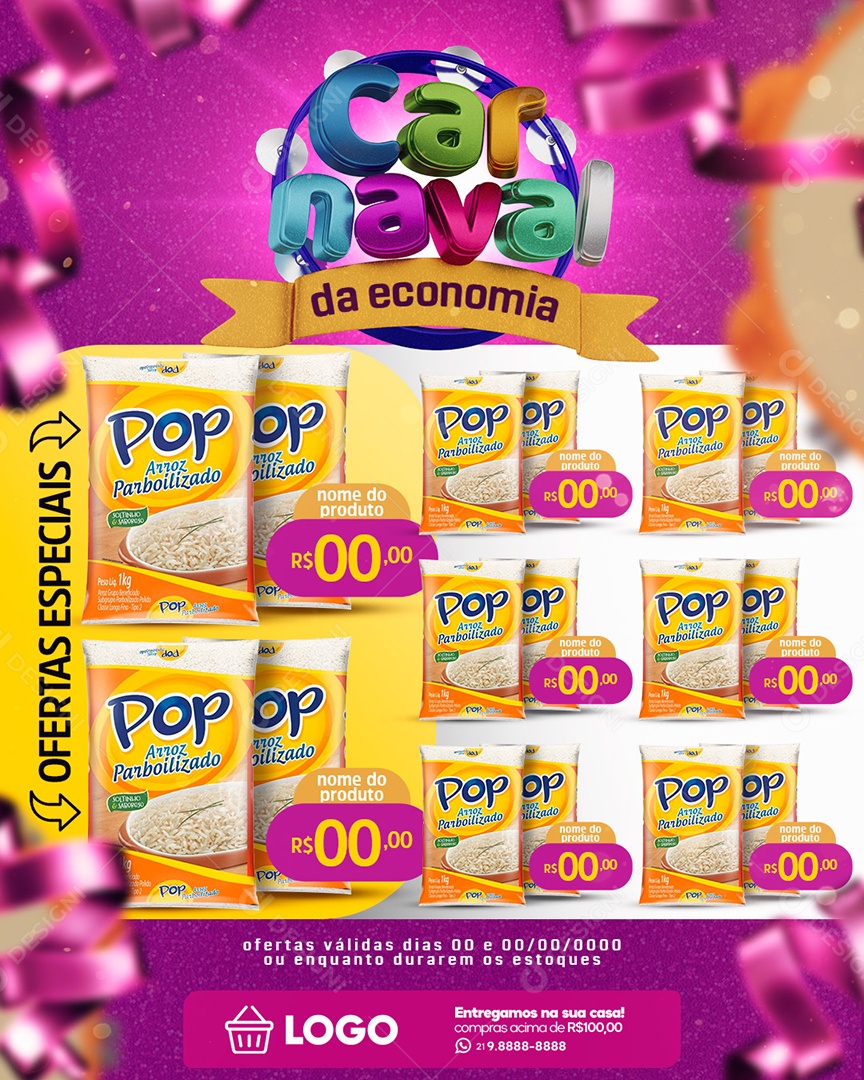 Encarte Carnaval da Economia Venha Conferir Social Media PSD Editável