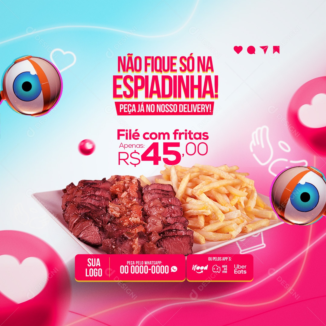 Filé com Fitas Apenas R$ 45,00 Petiscaria Big Brother Social Media PSD Editável