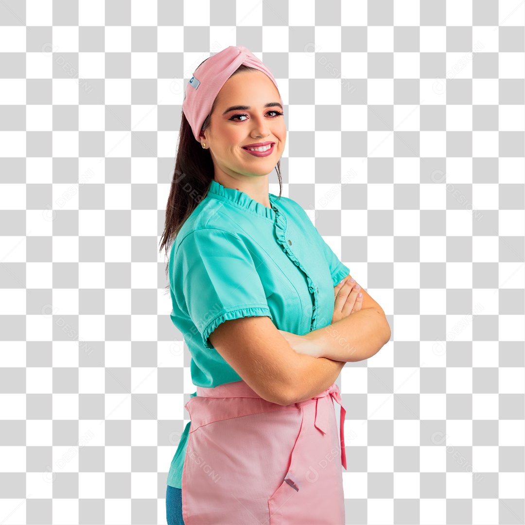 Linda Mulher Jovem Confeiteira Fazendo Reações PNG Transparente