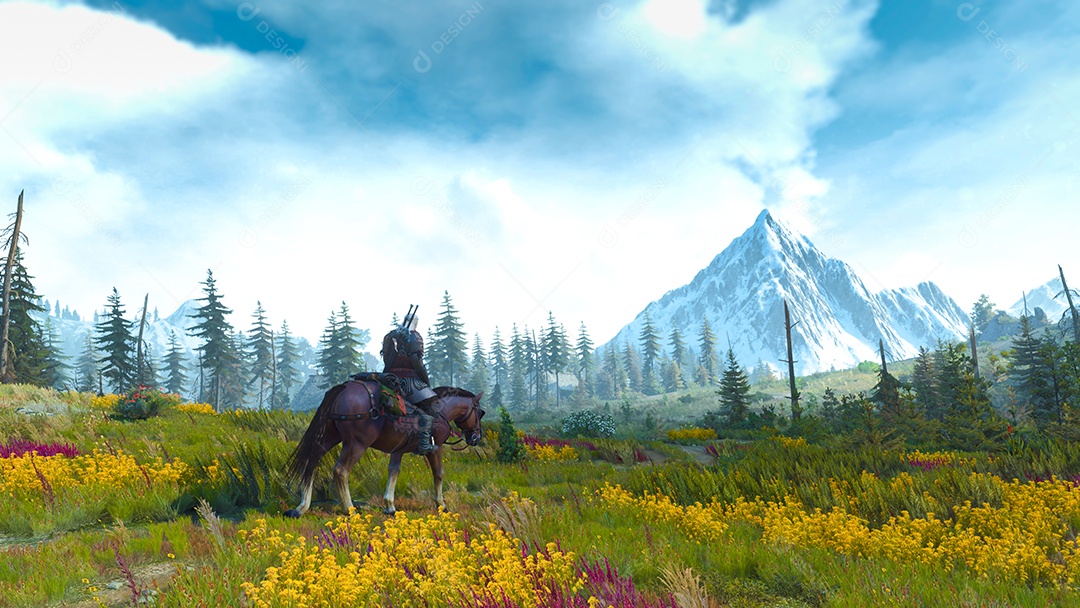 Geralt De Rivia e barata no incrível mundo de The Witcher 3.