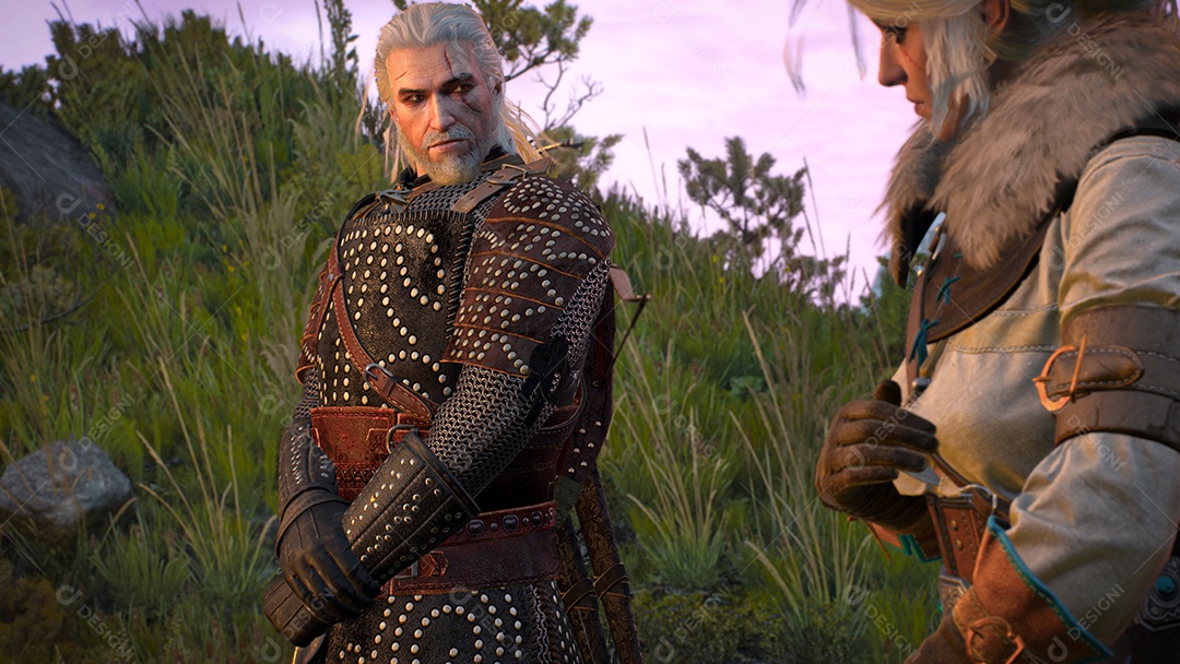 Geralt De Rivia na ilustração 3D do jogo Hild Hunt de The Witcher 3.