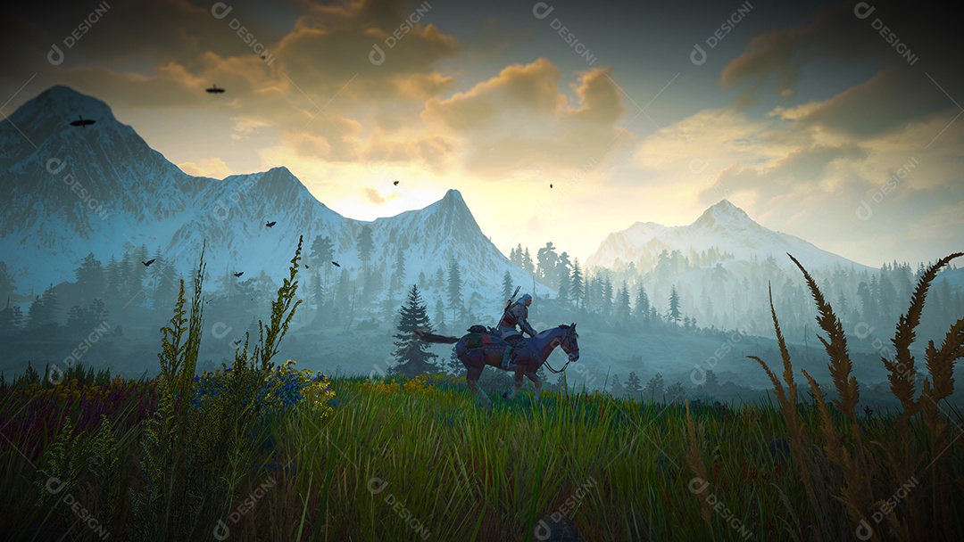 Geralt De Rivia e barata no incrível mundo de The Witcher 3.