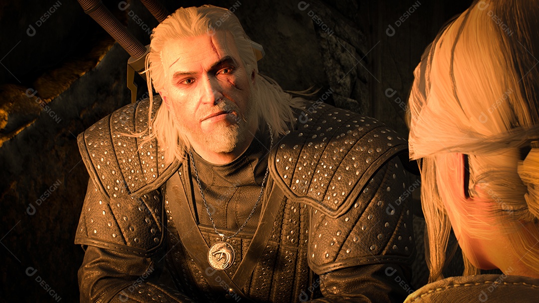 Geralt De Rivia na ilustração 3D do jogo Hild Hunt de The Witcher 3.