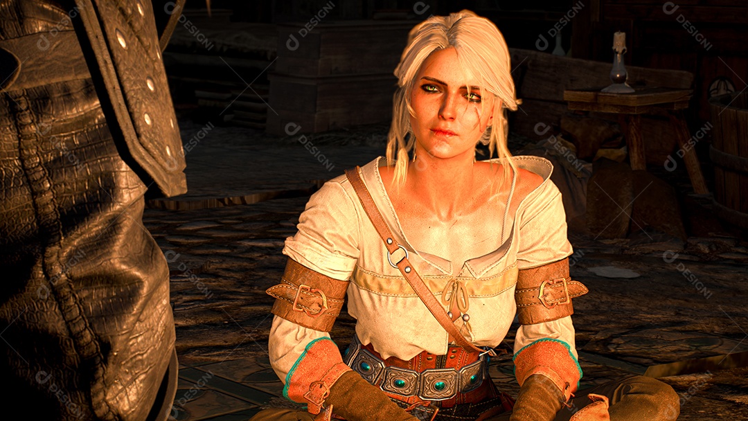 Cirilla na ilustração 3D do jogo Hild Hunt de The Witcher 3.
