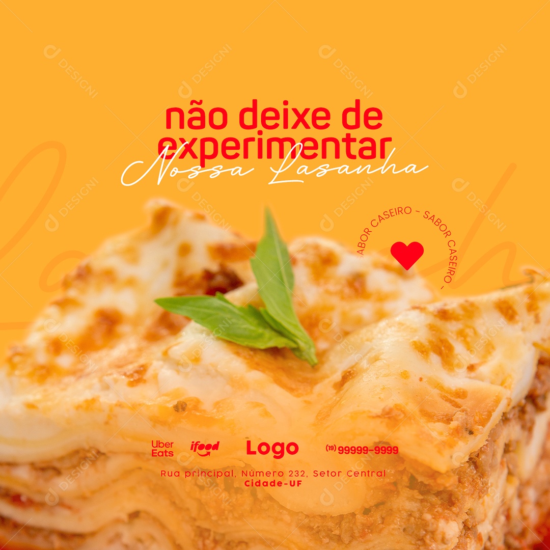 Não Deixe de Experimentar Nossa Lasanha Social Media PSD Editável