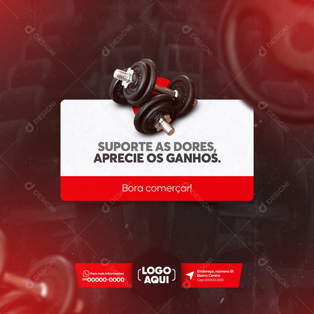 Suporte as Dores Aprecie os Ganhos Bora Começar Social Media PSD Editável