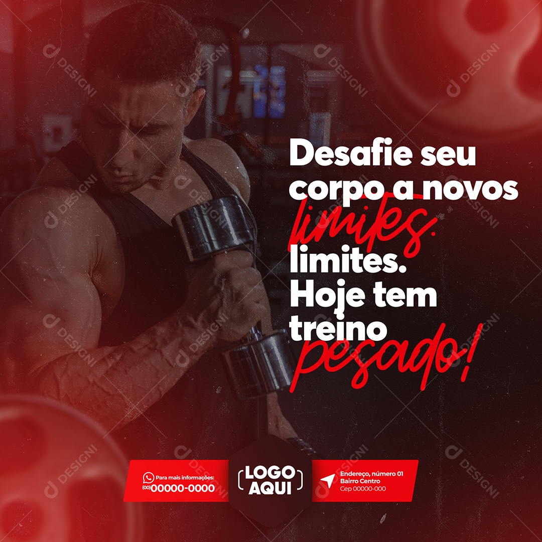 Desafie Seu Corpo a Novos Limites Hoje Tem Treino Social Media PSD Editável