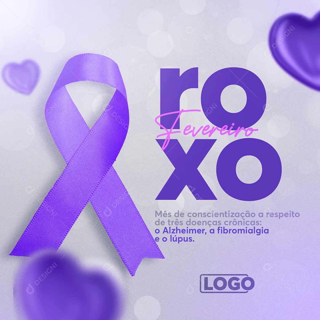 Fevereiro Roxo Mês de Prevenção e Conscientização Sobre Lúpus Fibromialgia Mal de Alzheimer Social Media PSD Editável