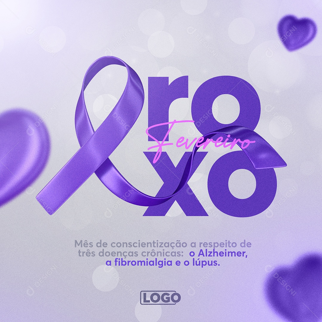 Fevereiro Roxo Mês de Prevenção e Conscientização Sobre Lúpus Fibromialgia Mal de Alzheimer Social Media PSD Editável
