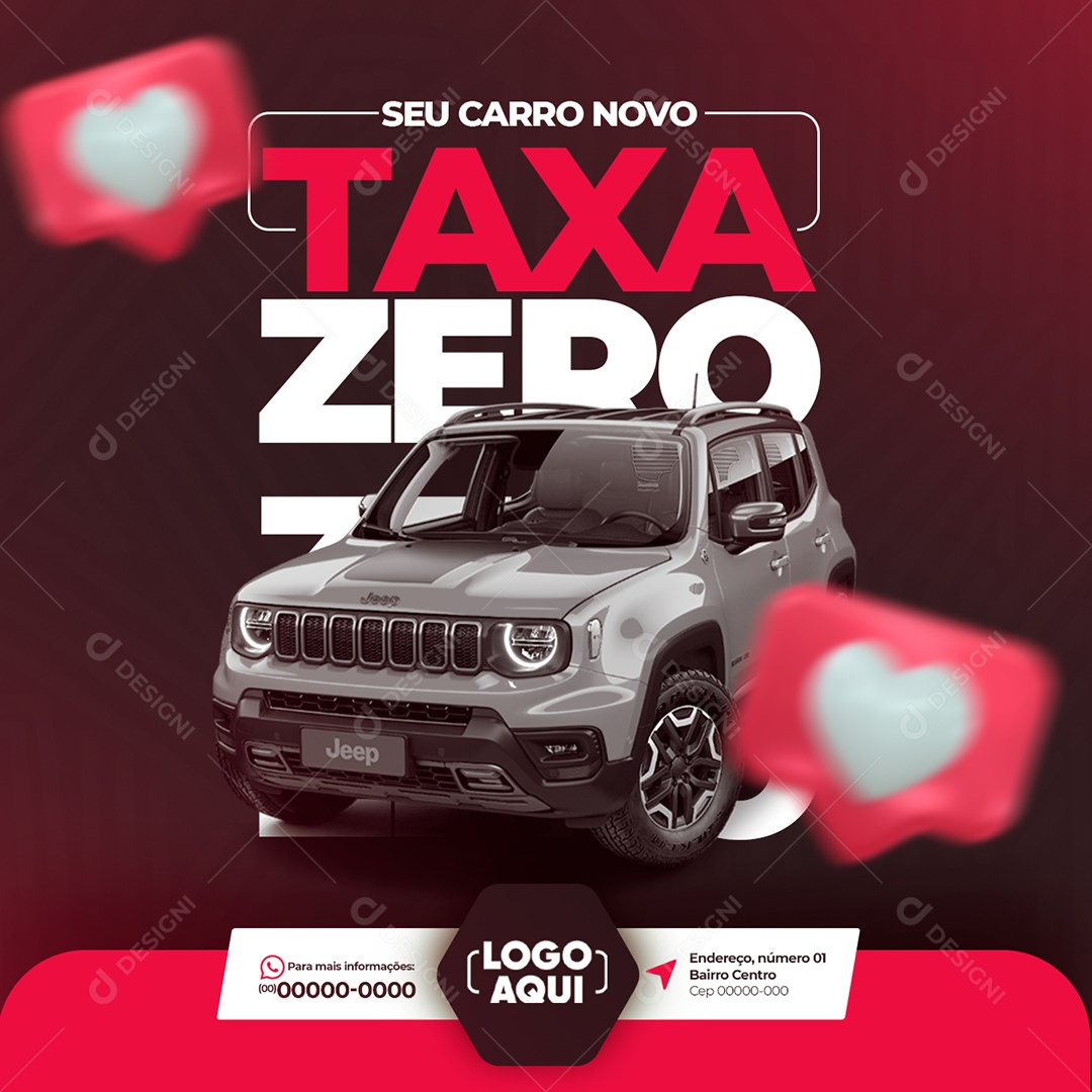 Seu Carro Novo Taxa Zero Social Media PSD Editável