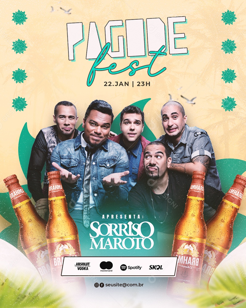 Flyer Pagode Fest Apresenta Sorriso Maroto Social Media PSD Editável