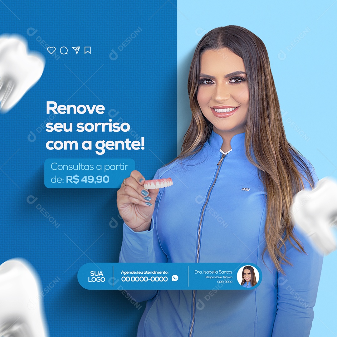 Renove Seu Sorriso Clínica Odontológica Dentista Social Media PSD Editável