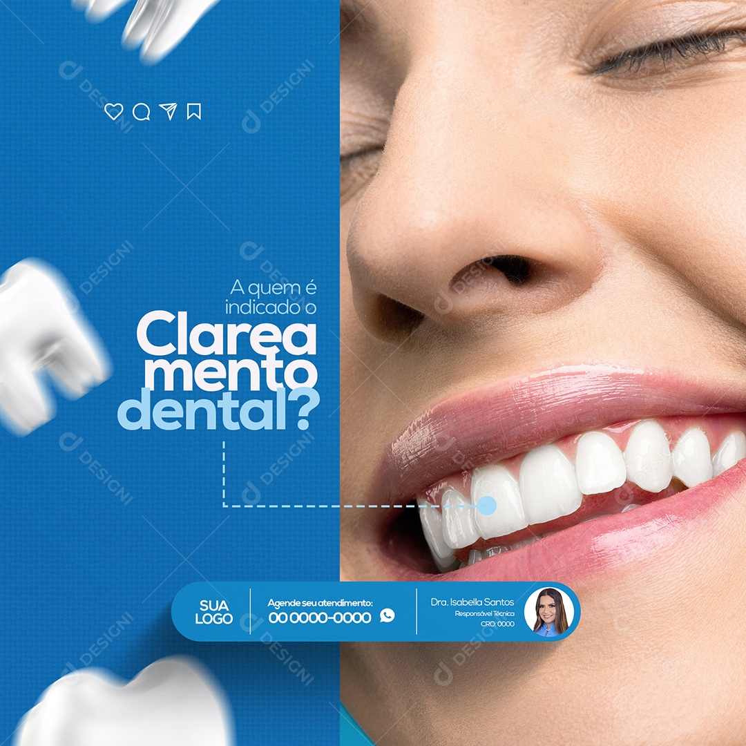 Clareamento Dental Clínica Odontológica Dentista Social Media PSD Editável