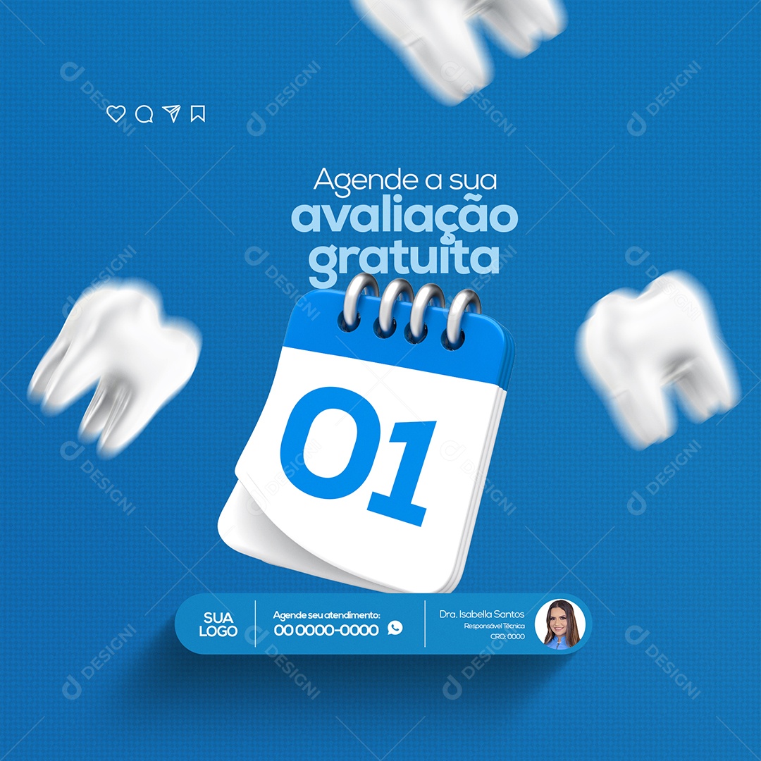 Agende Sua Avaliação Gratuíta Clínica Odontológica Dentista Social Media PSD Editável