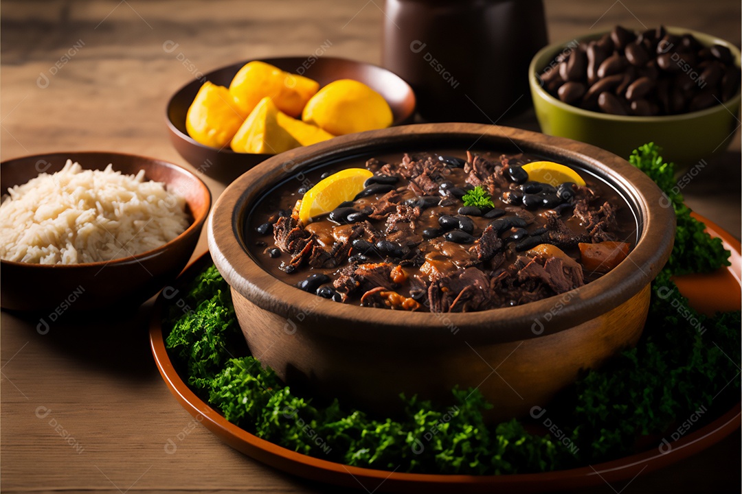 Prato de comida alimento feijoada sobre uma mesa de restaurante