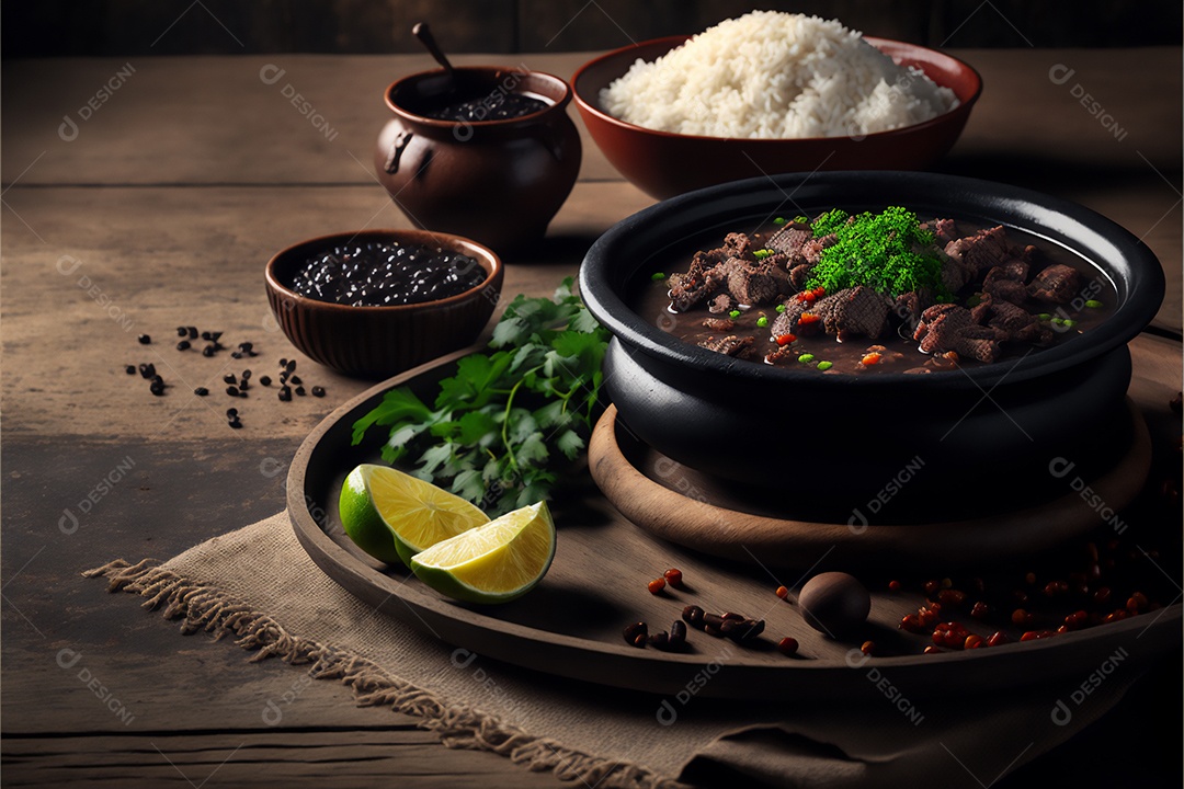 Prato de comida alimento feijoada sobre uma mesa de restaurante