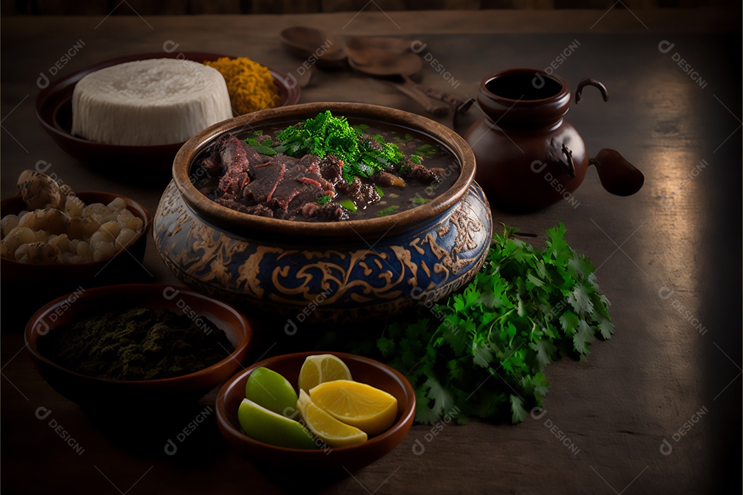 Prato de comida alimento feijoada sobre uma mesa de restaurante