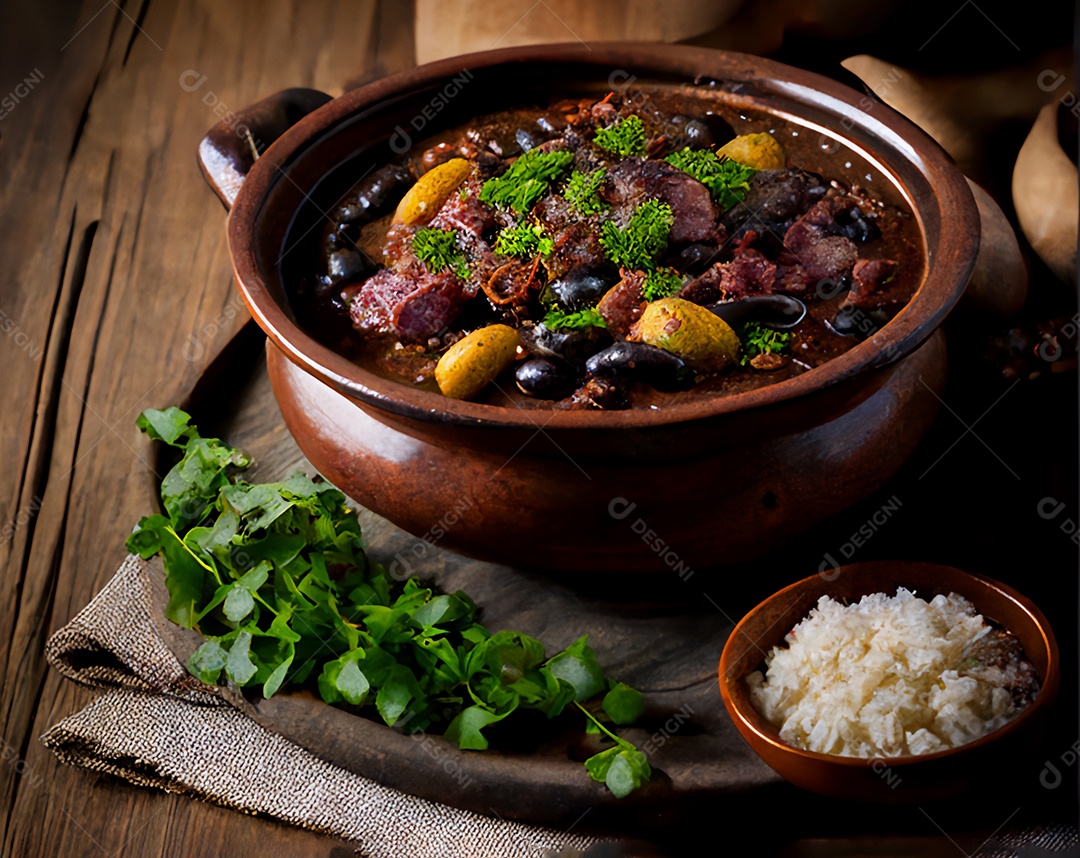 Prato de comida alimento feijoada sobre uma mesa de restaurante