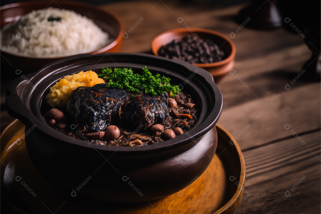 Prato de comida alimento feijoada sobre uma mesa de restaurante