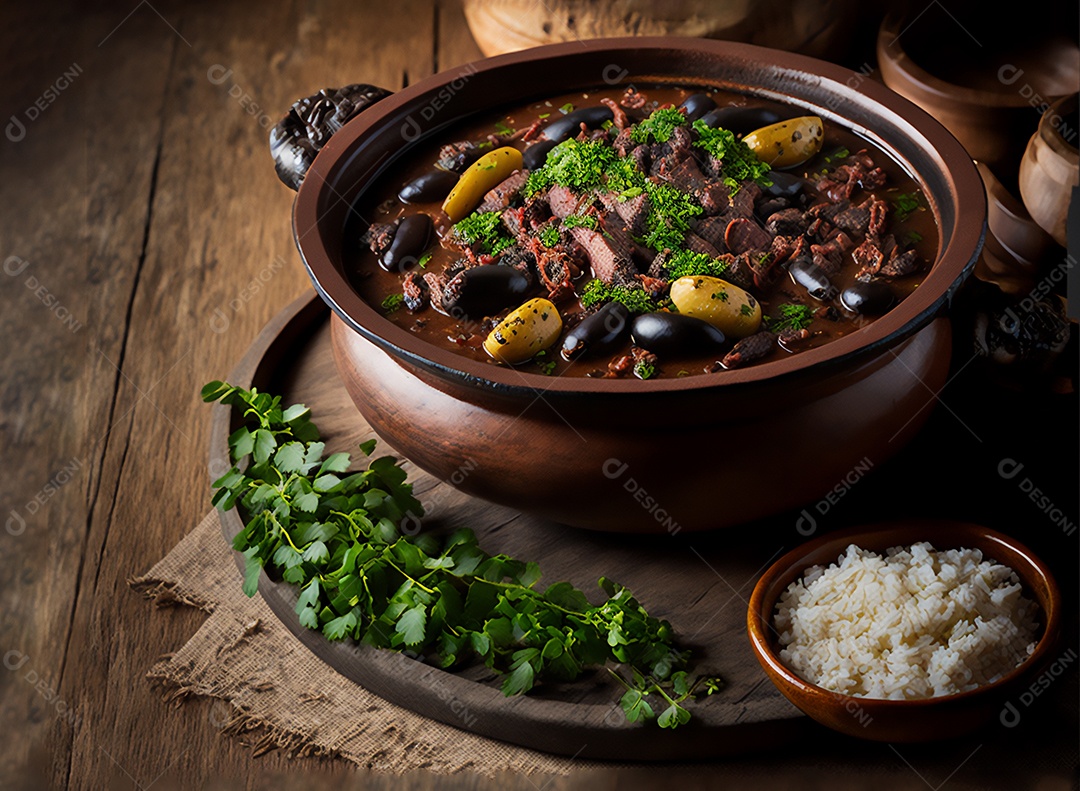 Prato de comida alimento feijoada sobre uma mesa de restaurante