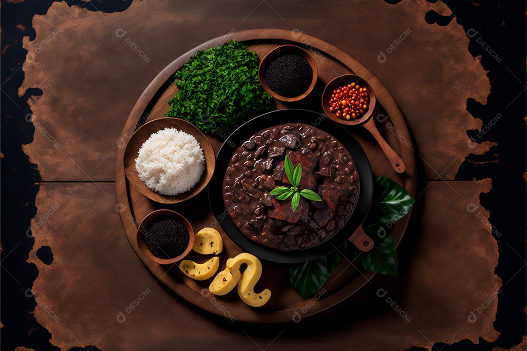 Prato de comida alimento feijoada sobre uma mesa de restaurante